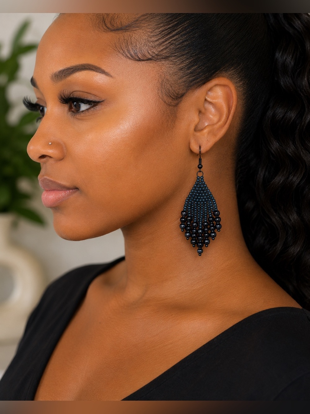 Elegant Black Beaded Earrings